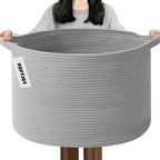 Large Woven Blanket Basket,65L Cotton Rope Laundry Basket