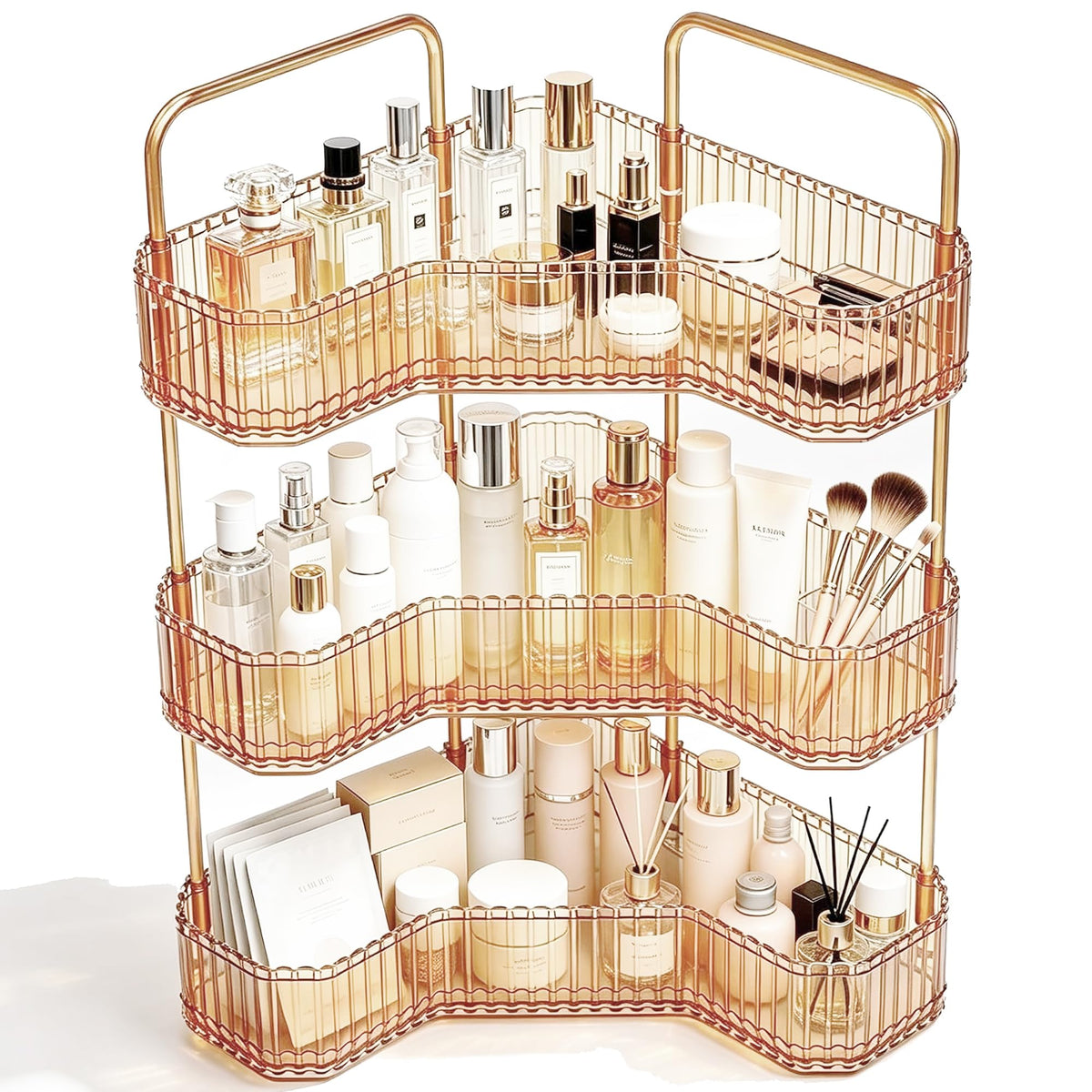 3-Tier Corner Bathroom Organizer, Skincare Vanity Counter Shelf Clear