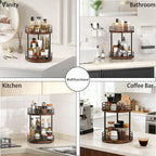 2-Tier Rotating Bathroom Countertop Organizer, Wooden Makeup Vanity Storage, Multifunctional Lazy Susan Turntable for Skincare, Perfume and Cosmetics (Brown)