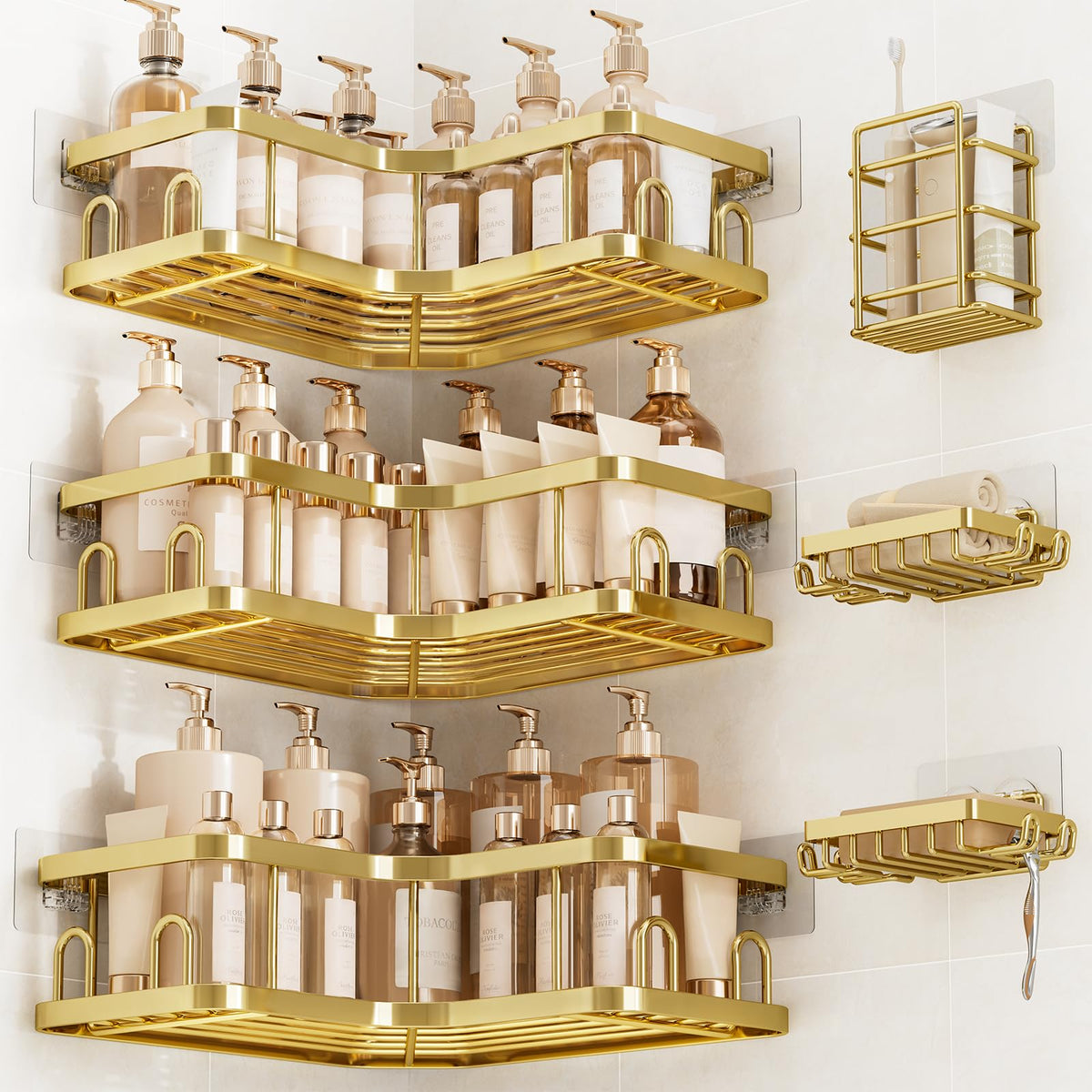 Veken Corner Shower Caddy 3-Pack, Advanced Rustproof Design&Stable Storage