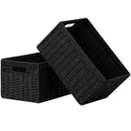 UBBCARE 2 Pack Wicker Basket, 13.4L×8.3H×7.1W inch Woven Paper Rope Storage Baskets for Shelves, Foldable Rectangular Storage Baskets with Handle, Storage Basket for Organizing, Black