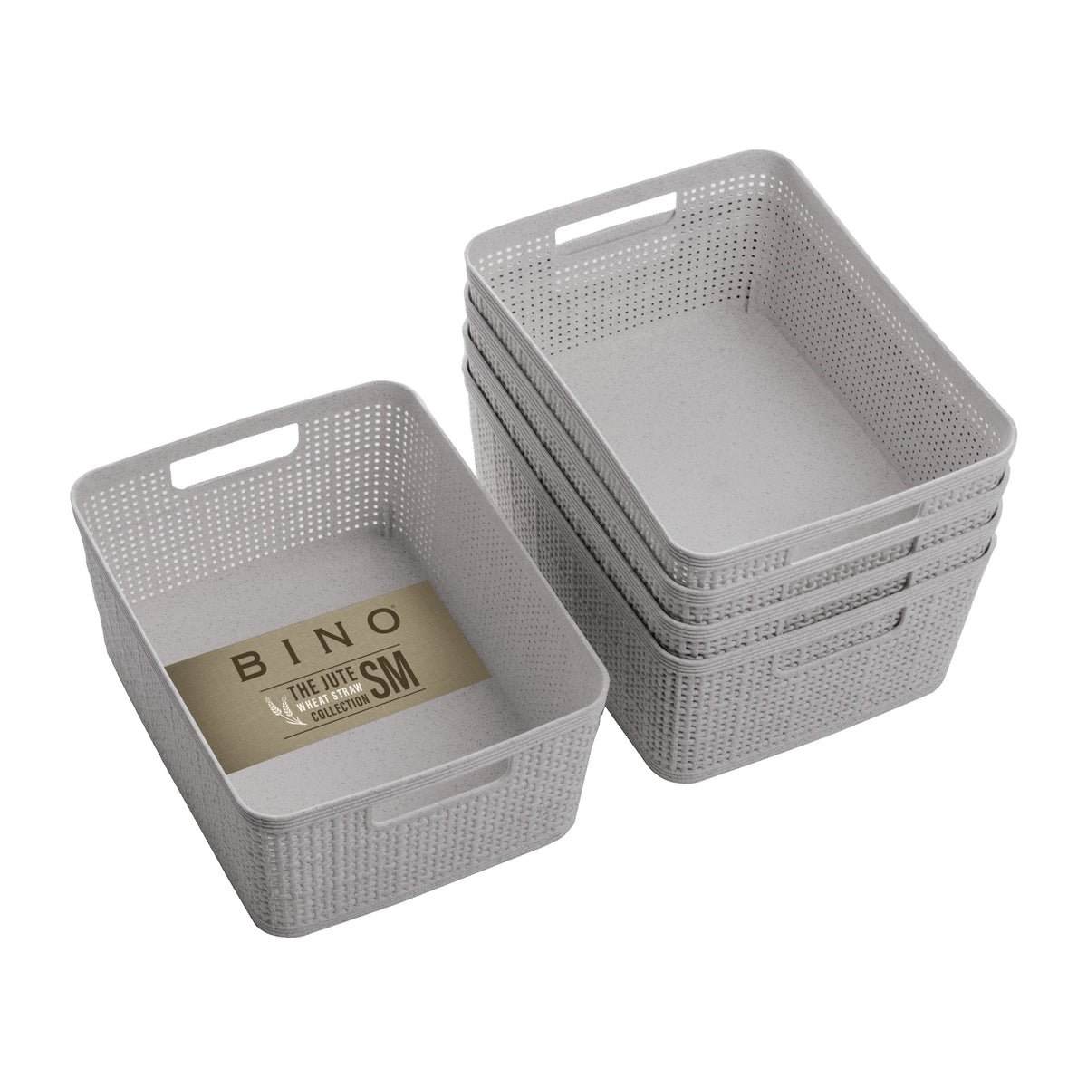 BINO | Woven Plastic Basket | Small (Natural), 5-Pack | THE JUTE COLLECTION | Home Organization, Space - Saving Storage, Stylish Design | Jute Basket | Plastic Storage Basket