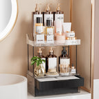 Delamu 4-Tier Makeup Organizer, Bathroom Counter Storage, 2 Drawers, Amber