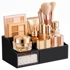 HBlife Makeup Organizer with Drawer – Cosmetic Storage for Vanity, Bathroom Countertop & Dresser, Skincare Organizer with Brush Holder, Beauty Display Case (Clear)