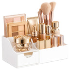 HBlife Makeup Organizer with Drawer – Cosmetic Storage for Vanity, Bathroom Countertop & Dresser, Skincare Organizer with Brush Holder, Beauty Display Case (Clear)