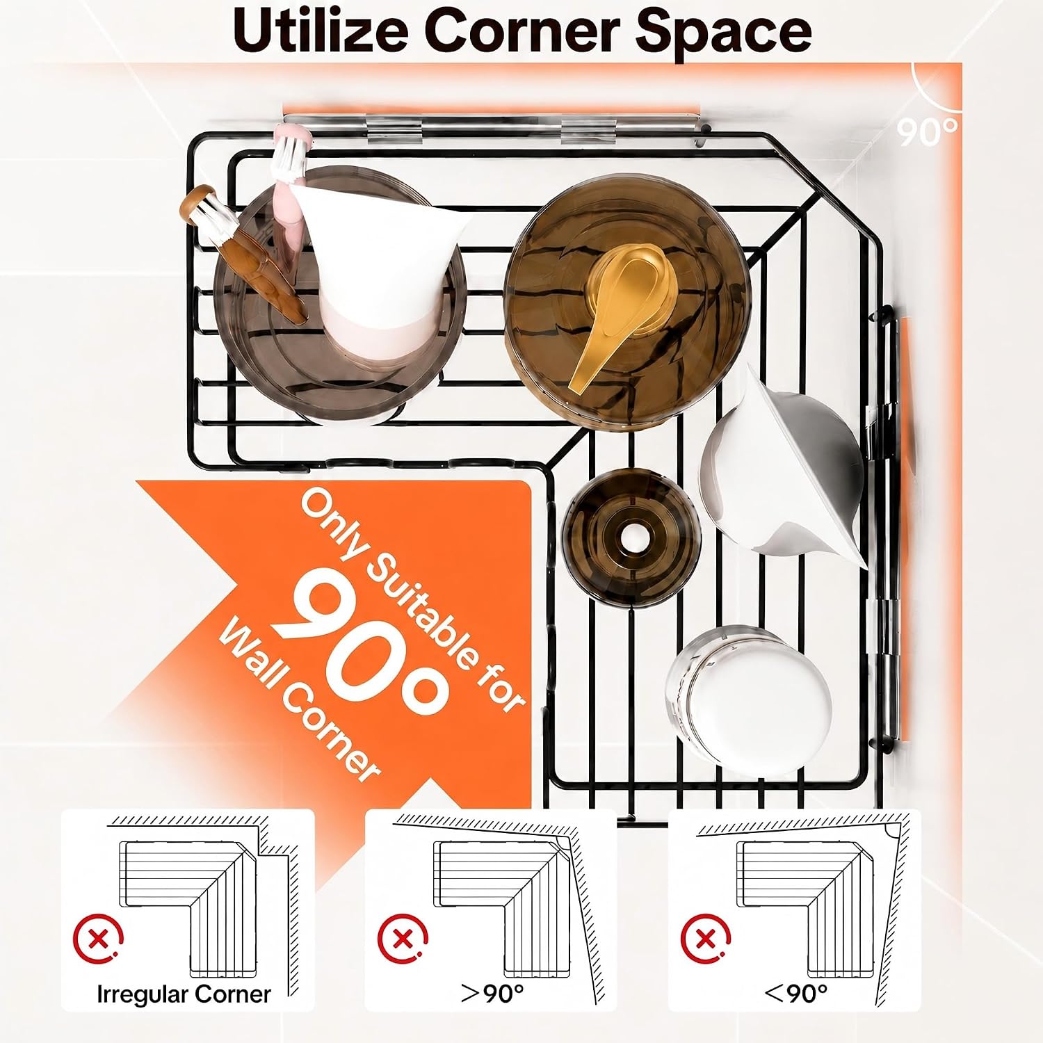 Corner Shower Caddy 3 Pack,Wall Mounted Adhesive Shower Caddy with Soap Holder and 24 Hooks,No Drill Rustproof Stainless Steel Shower Shelf for Inside Shower,Black