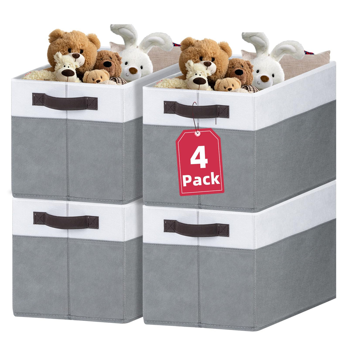 4 Pack Large Closet Storage Baskets Bins for Shelves | Fabric Closet Organizers and Storage with Handles Home Organization | Decorative Collapsible Baskets for Organizing Clothes Toy Nursery 14"x10"