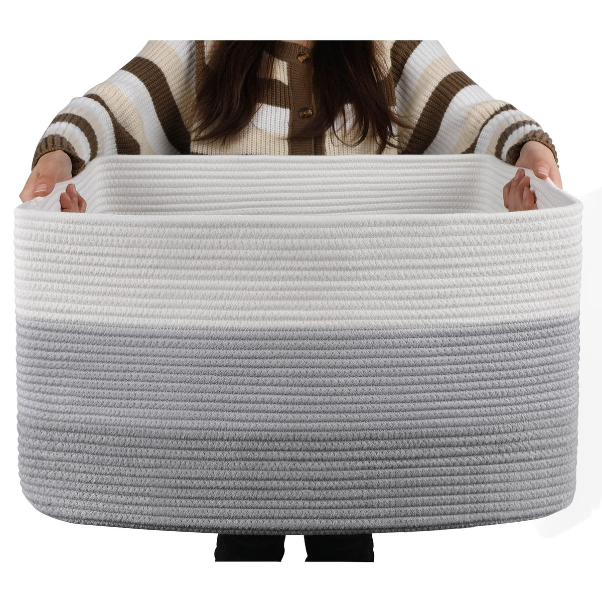 OIAHOMY Blanket Basket Laundry Basket Dog Toy Basket 75L Gradient Brown