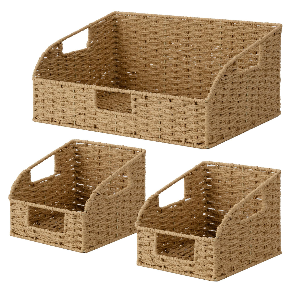 StorageWorks Pantry Baskets for Organizing, Wicker Basket with Built-in Handles, Handwoven Wicker Storage Baskets, Water Hyacinth for Shelves, 2 Pack