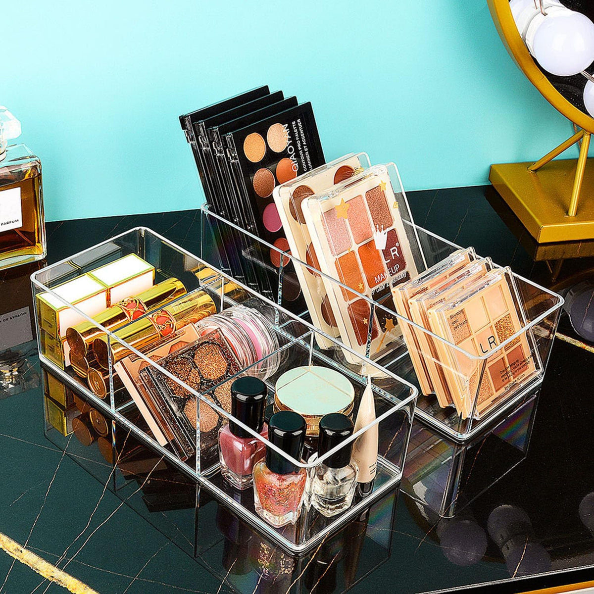 JessLab Acrylic Organizers, Bathroom Organizer for Drawer, Cosmetic Display Cases for Vanity, Countertop, Desk, Kitchen, and Makeup Storage, 3-Section