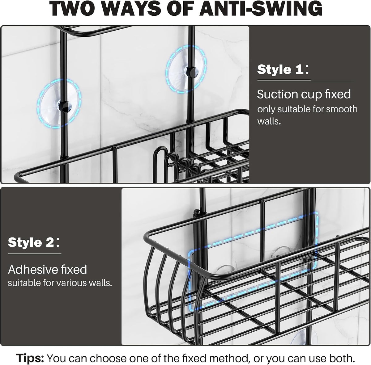 Epicano Shower Caddy Hanging,Large Capacity Shower Organizer,Black