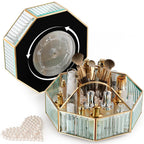 CoralHouse Rotating Glass Makeup Organizer for Vanity with Brush Holder