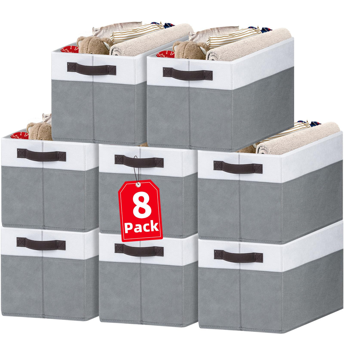 4 Pack Large Closet Storage Baskets Bins for Shelves | Fabric Closet Organizers and Storage with Handles Home Organization | Decorative Collapsible Baskets for Organizing Clothes Toy Nursery 14"x10"