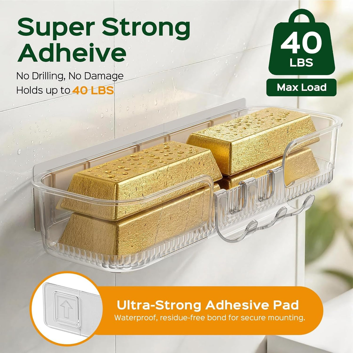 HAMITOR 5 Pack Adhesive Shower Caddy, Clear Transparent Shower Organizer