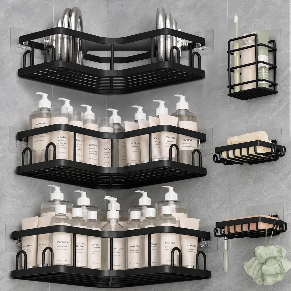 Veken Corner Shower Caddy 3-Pack, Advanced Rustproof Design&Stable Storage