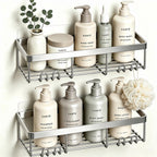 Moforoco Shower Caddy Shelf Organizer Rack, Self Adhesive Black Bathroom Shelves Basket, Home Farmhouse Wall Inside Organization and Storage Decor Rv Accessories, First Camper Apartment Essentials