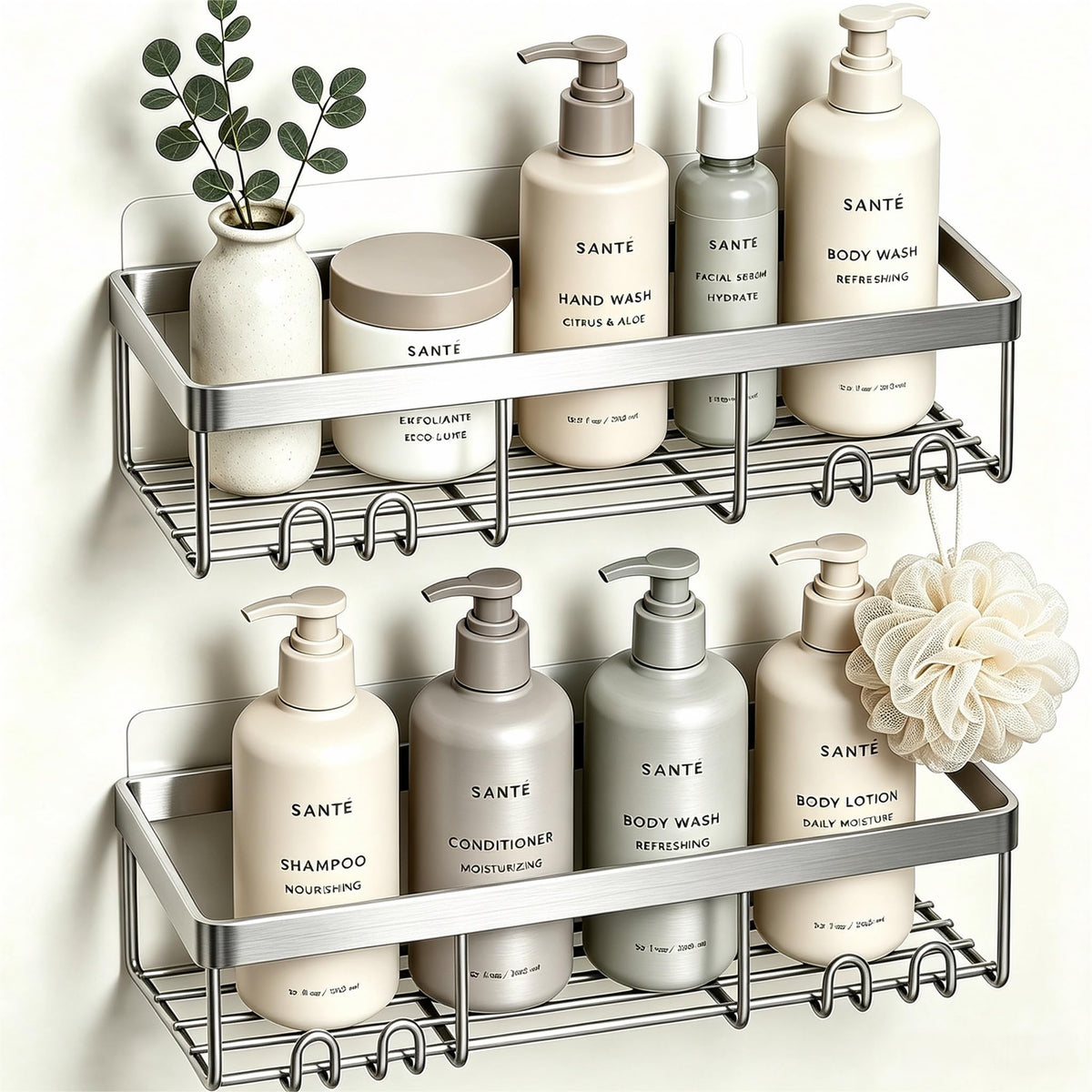 Moforoco Shower Caddy Shelf Organizer Rack, Self Adhesive Black Bathroom Shelves Basket, Home Farmhouse Wall Inside Organization and Storage Decor Rv Accessories, First Camper Apartment Essentials
