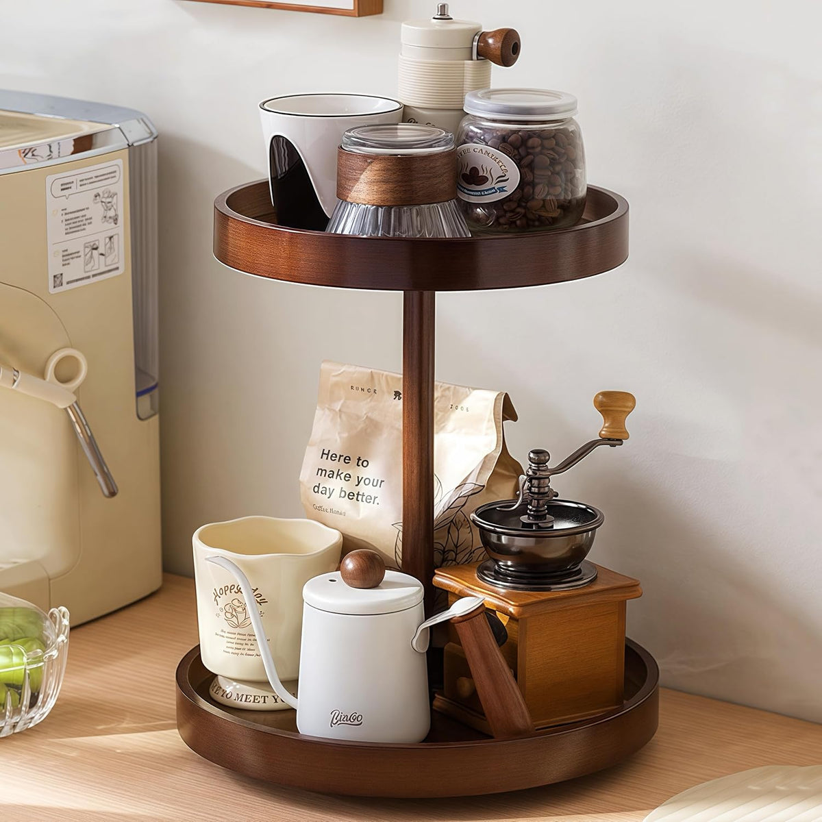 2-Tier Bamboo 360° Rotating Makeup Organizer Vanity Shelf