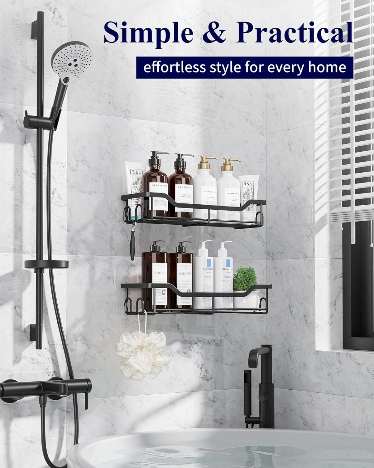 Kitsure Shower Caddy, Adhesive Shower Organizer, Large, Black