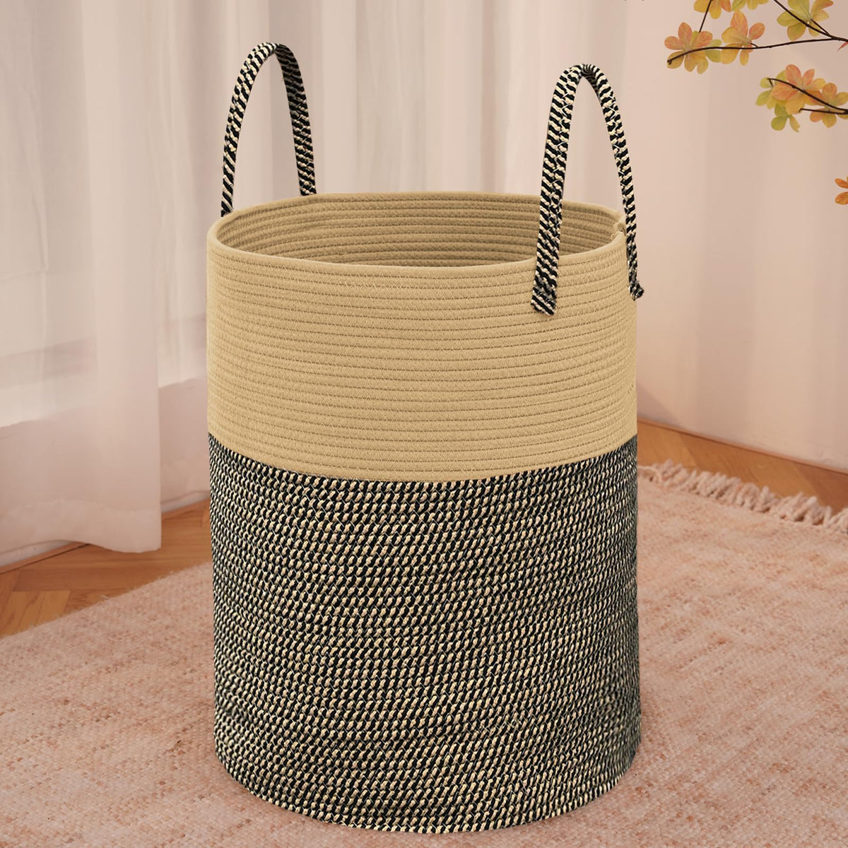 JMvicyroam 60L Cotton Rope Laundry Basket Hamper, Brown