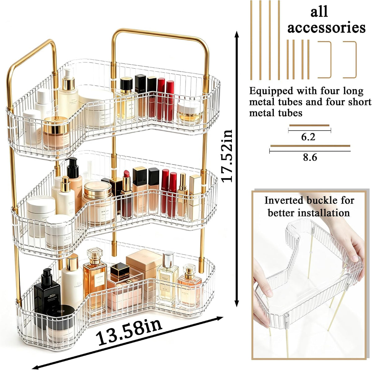 3-Tier Corner Bathroom Organizer, Skincare Vanity Counter Shelf Clear