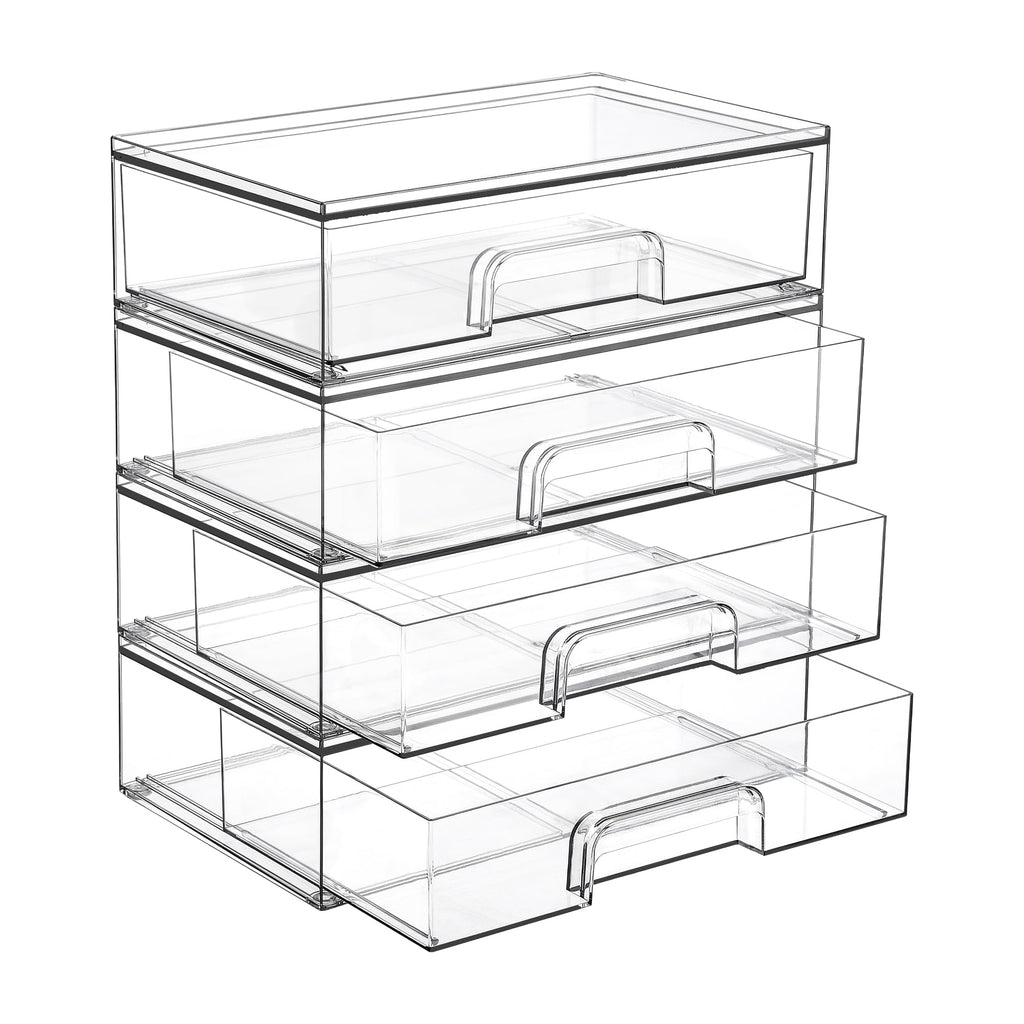 Vtopmart 4 Pack Small Clear Stackable Storage Drawers, Fits Narrow Spaces