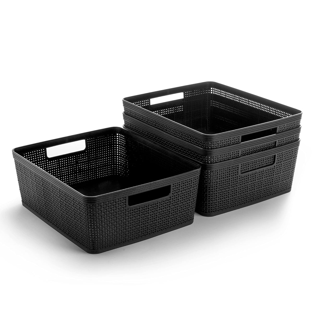 BINO | Woven Plastic Basket | Small (Natural), 5-Pack | THE JUTE COLLECTION | Home Organization, Space - Saving Storage, Stylish Design | Jute Basket | Plastic Storage Basket