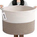 Large Woven Blanket Basket,65L Cotton Rope Laundry Basket