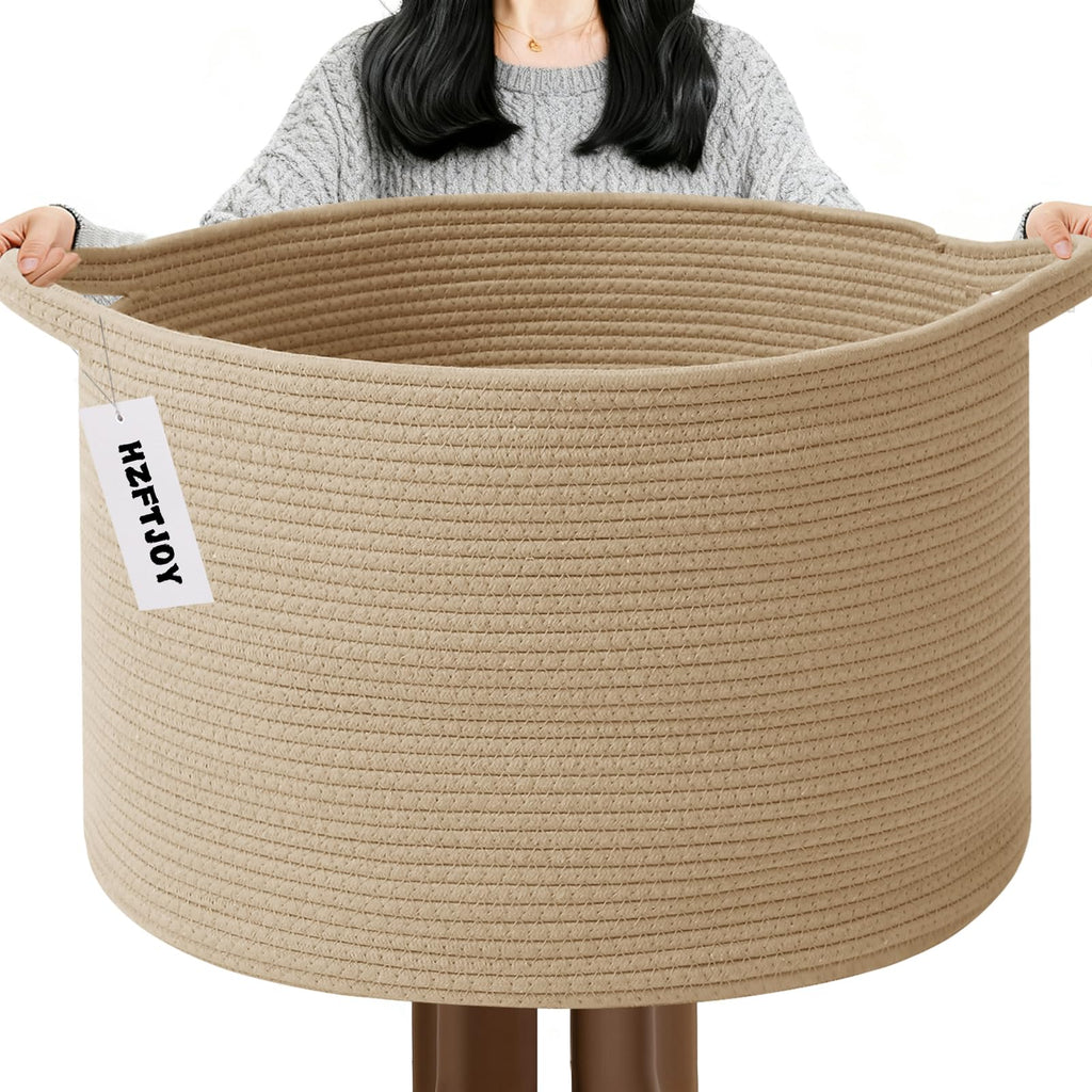 Large Woven Blanket Basket,65L Cotton Rope Laundry Basket