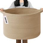 Large Woven Blanket Basket,65L Cotton Rope Laundry Basket