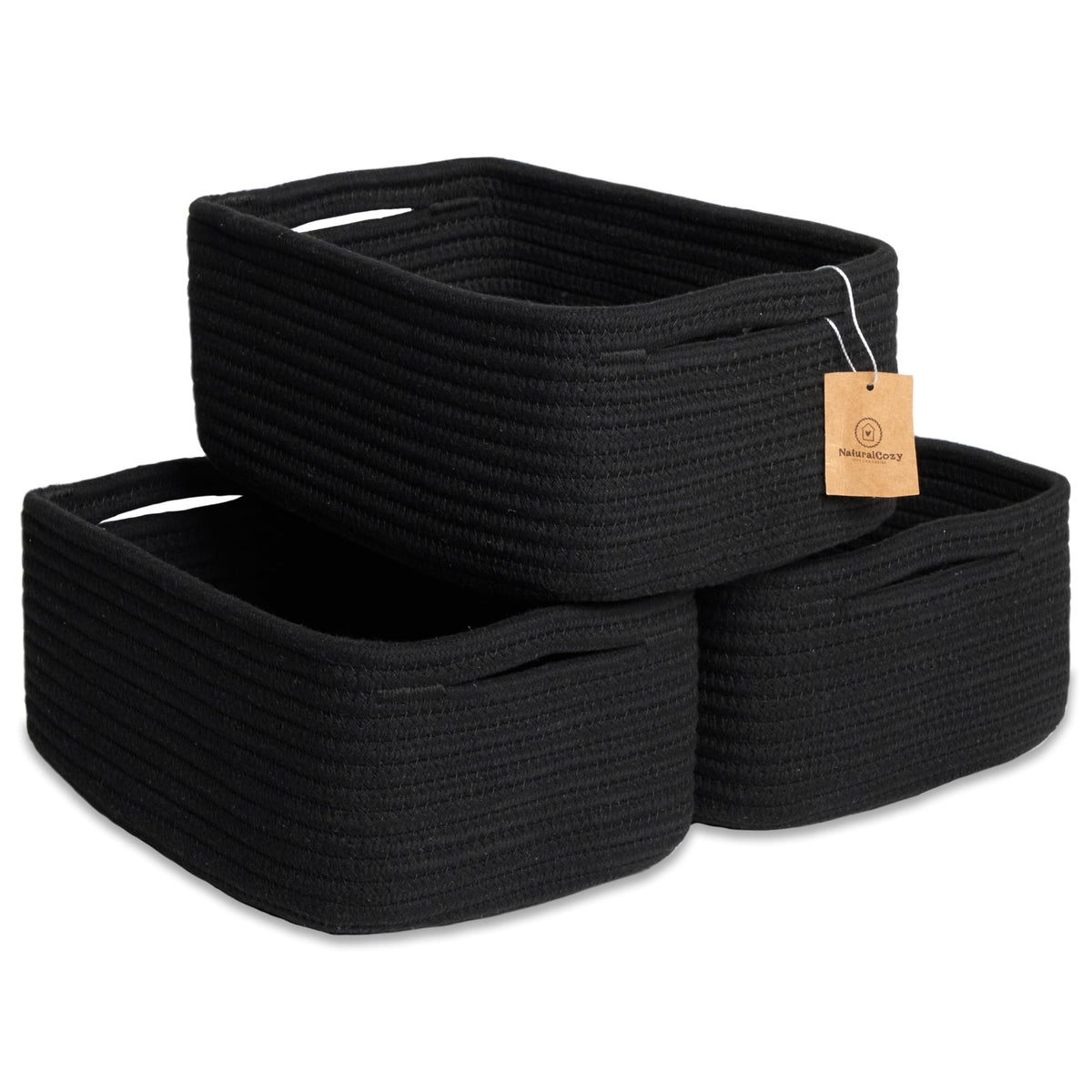 NaturalCozy 11.8"x8"x4.5” Storage Baskets for Shelves 3 Pack | Cotton Rope Woven Small Baskets for Organizing | Small Storage Bins for Nursery, Bathroom, Closet, Cube Shelf, Decorative, Gift Basket