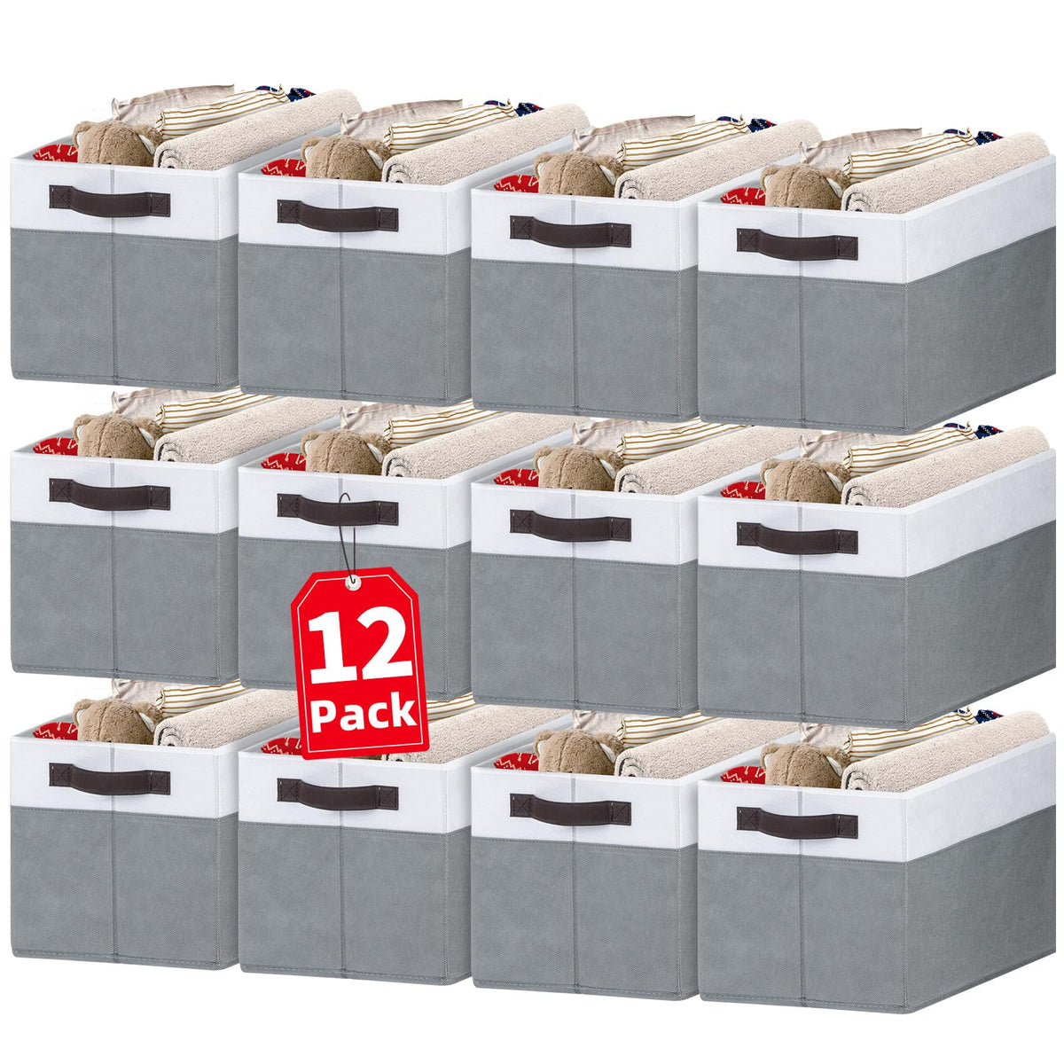 4 Pack Large Closet Storage Baskets Bins for Shelves | Fabric Closet Organizers and Storage with Handles Home Organization | Decorative Collapsible Baskets for Organizing Clothes Toy Nursery 14"x10"