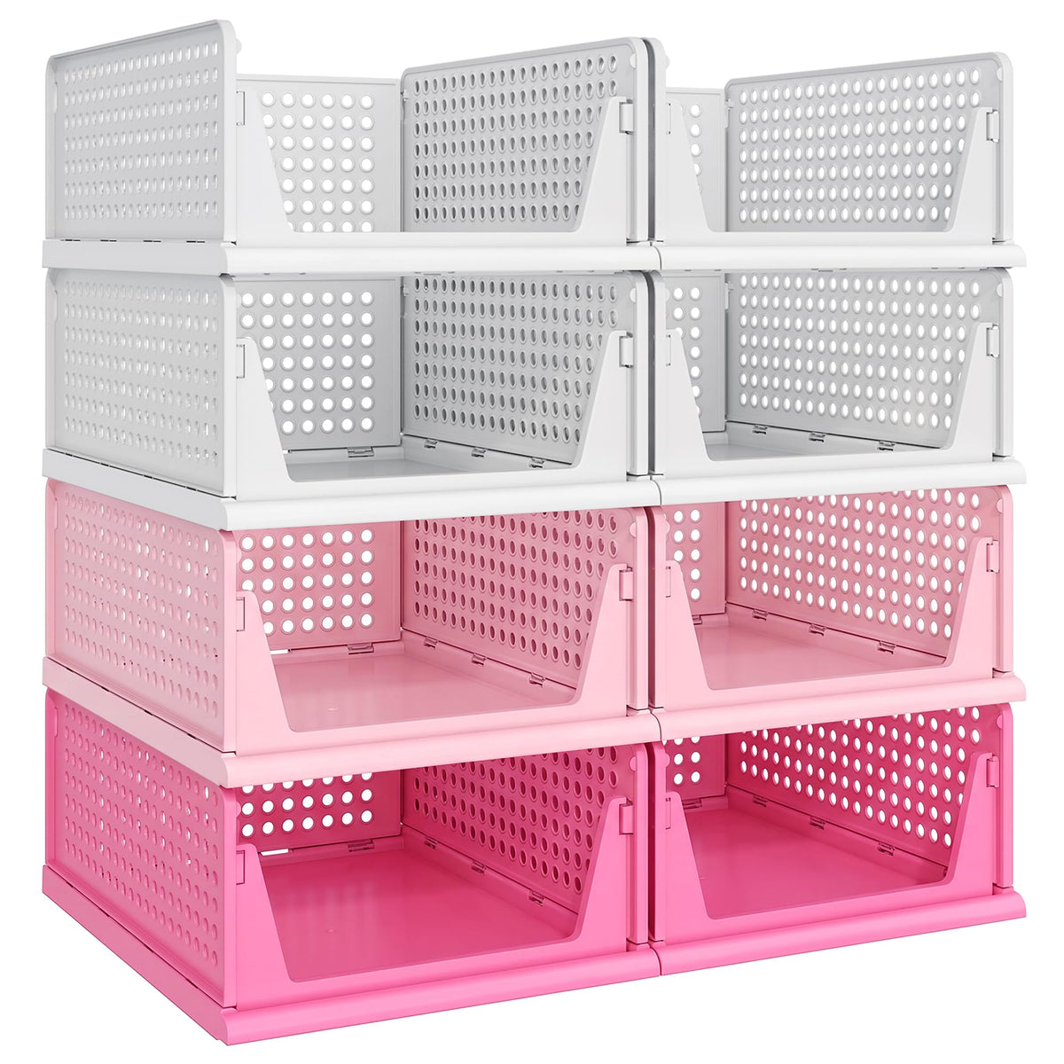 Pinkpum 6 Pack Closet Organizer Storage Bins Stackable Plastic Drawer Shelf