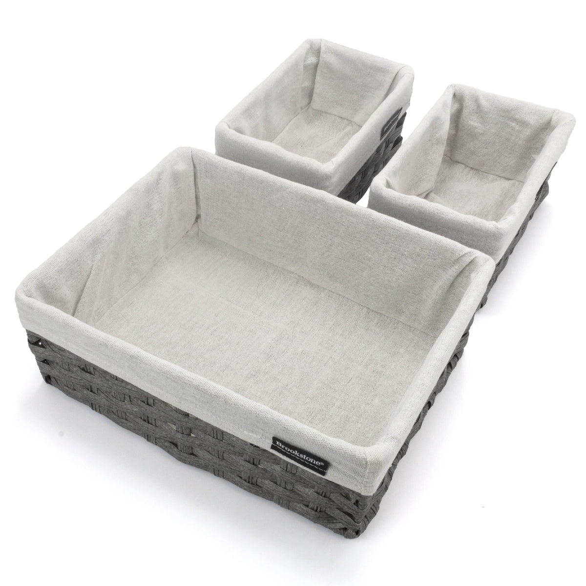 Brookstone Over the Toilet Tank Wicker Storage Basket, Bathroom and Closet Organizers and Storage Bins with Fabric Liner, Grey, 2 Pack Set
