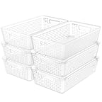 Simple Houseware Stackable Plastic Woven Basket Organizer, 6 Pack, Black