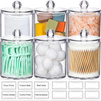 4 Pack Acrylic Qtip Holder Dispenser for Cotton Swabs, Balls, Floss Picks