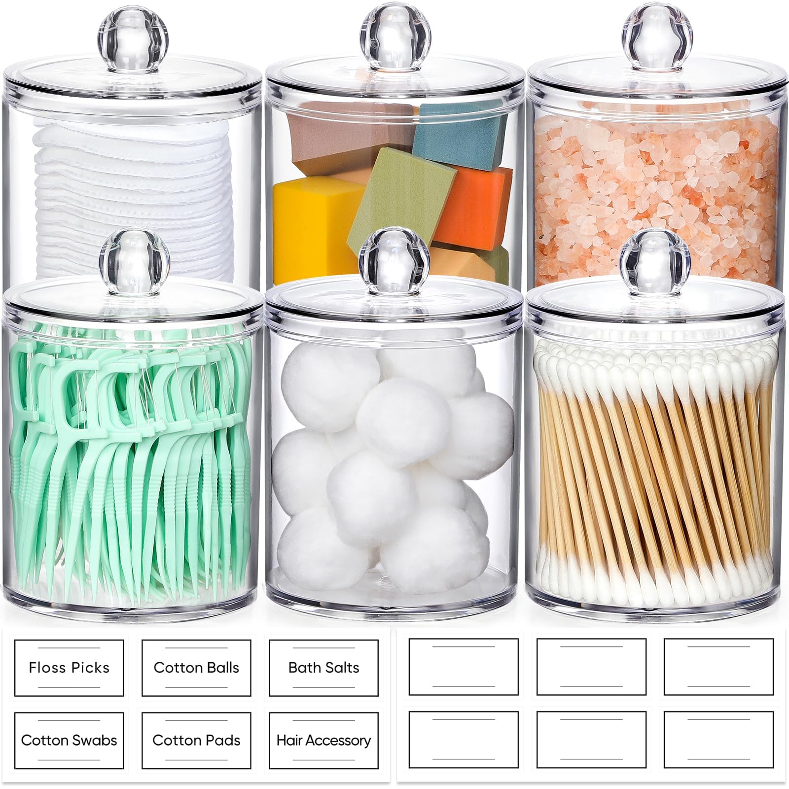 4 Pack Acrylic Qtip Holder Dispenser for Cotton Swabs, Balls, Floss Picks