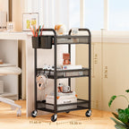 YASONIC 3 Tier Metal Rolling Cart, Black Utility Storage Cart with Wheels