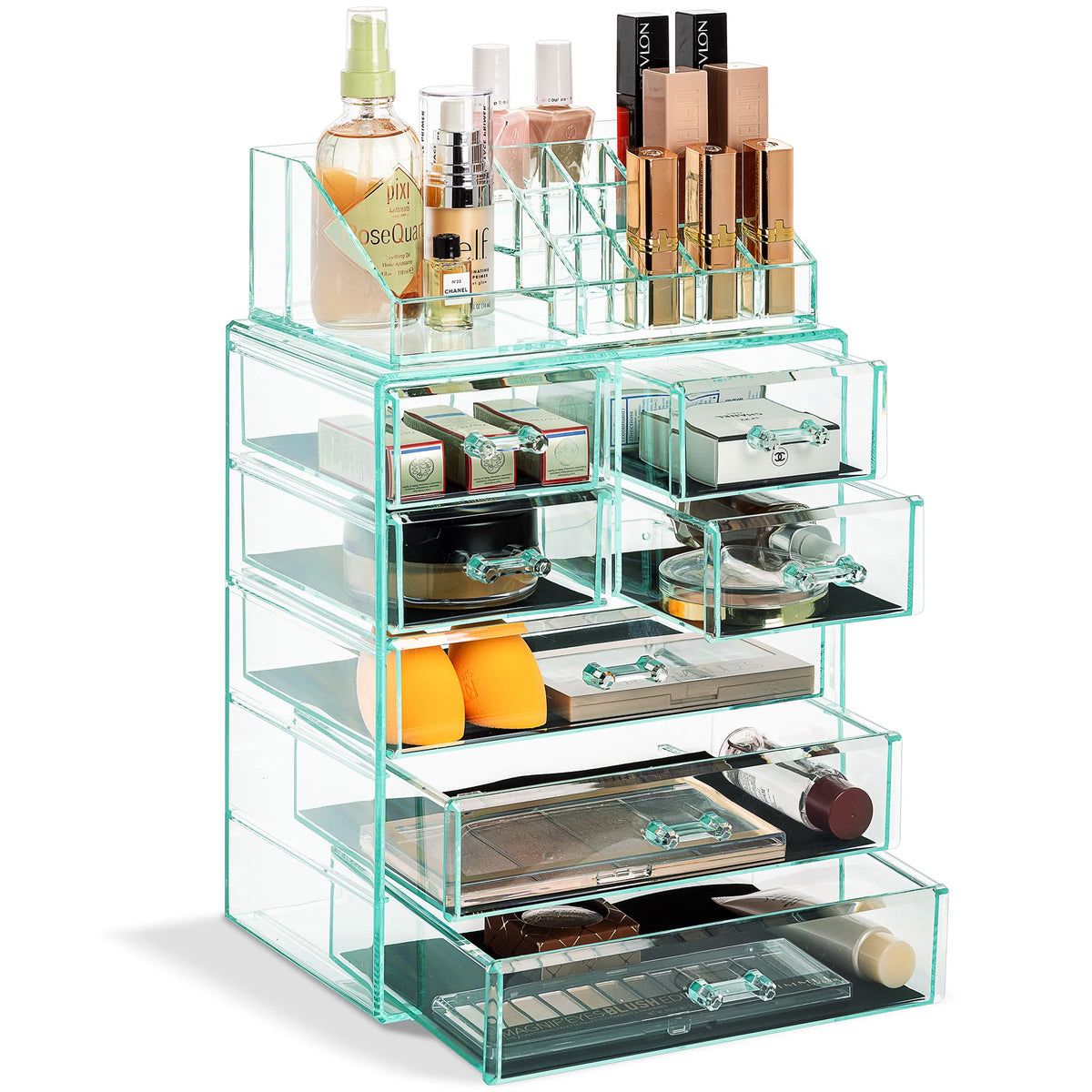 Sorbus Makeup Organizer, 6-Drawer Acrylic 2-Piece Set (Clear)