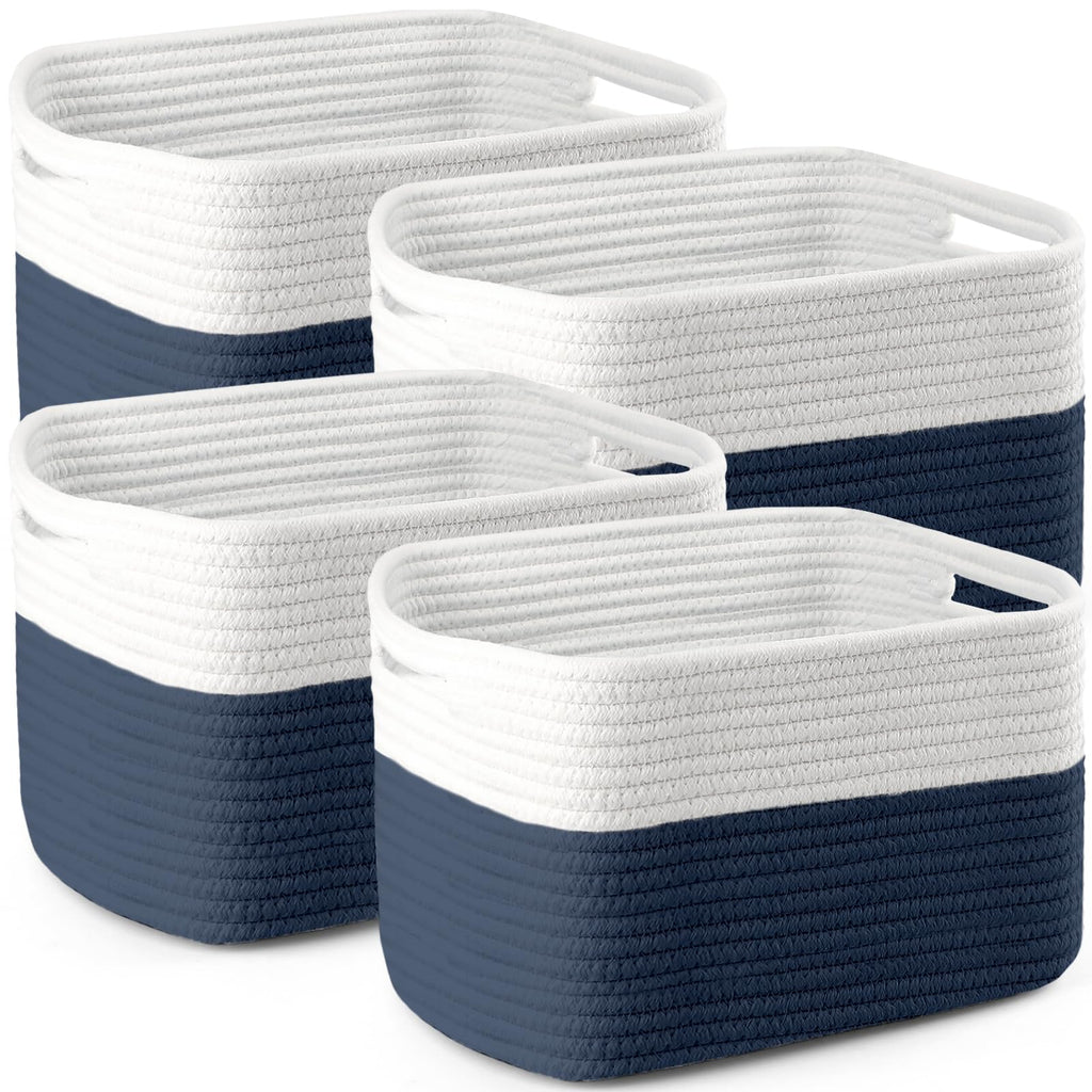 4 Pack Storage Baskets for Organizing, 12''Lx9''Wx8''H Woven Baskets for Storage Toys, Towels, Books, and Clothes, Cotton Rope Basket for Shelves with Handle