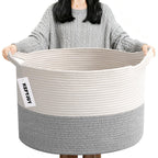 Large Woven Blanket Basket,65L Cotton Rope Laundry Basket