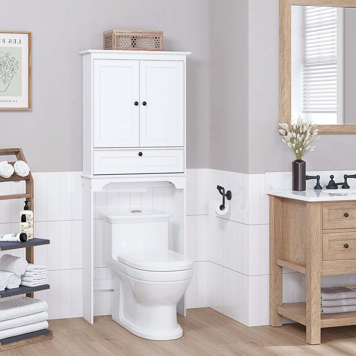 Spirich Bathroom Over the Toilet Storage Cabinet with Tilt-Out Cube, White