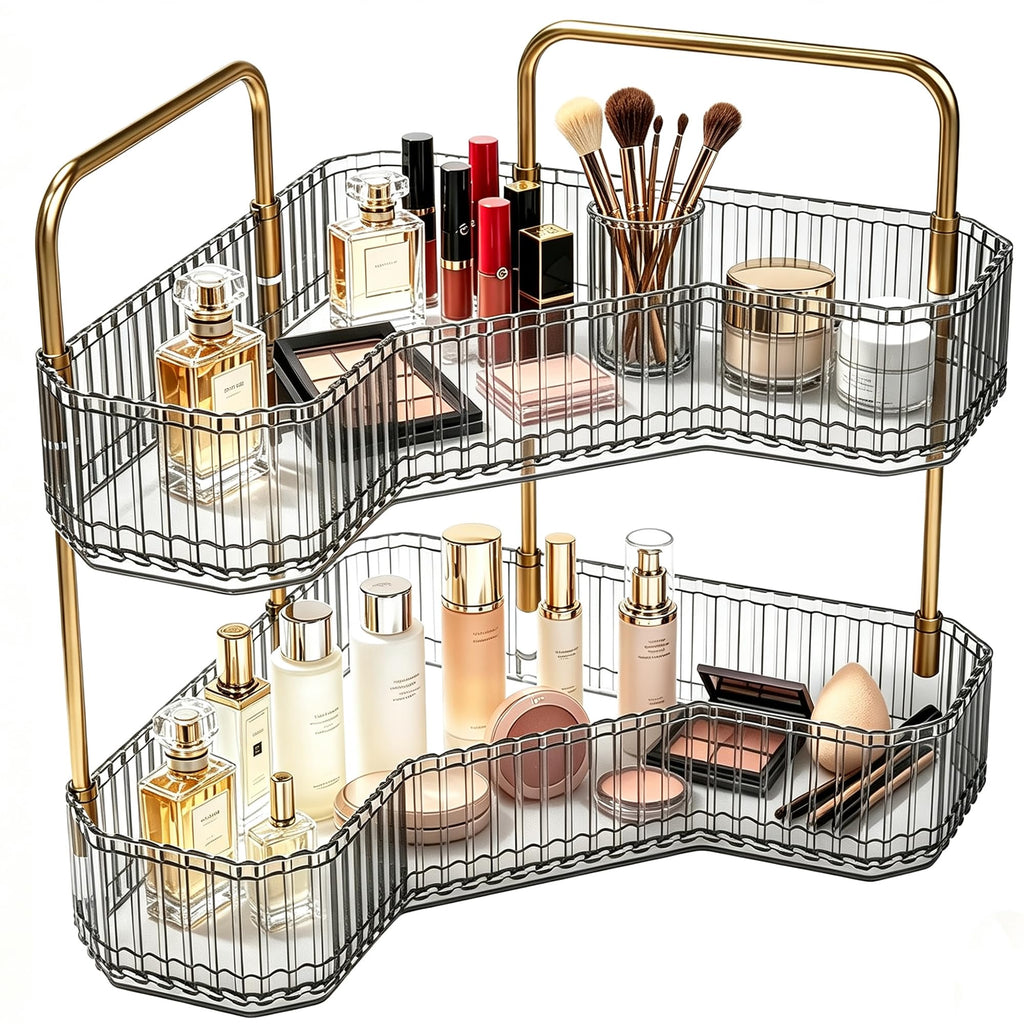 3-Tier Corner Bathroom Organizer, Skincare Vanity Counter Shelf Clear