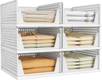 Pinkpum 6 Pack Closet Organizer Storage Bins Stackable Plastic Drawer Shelf