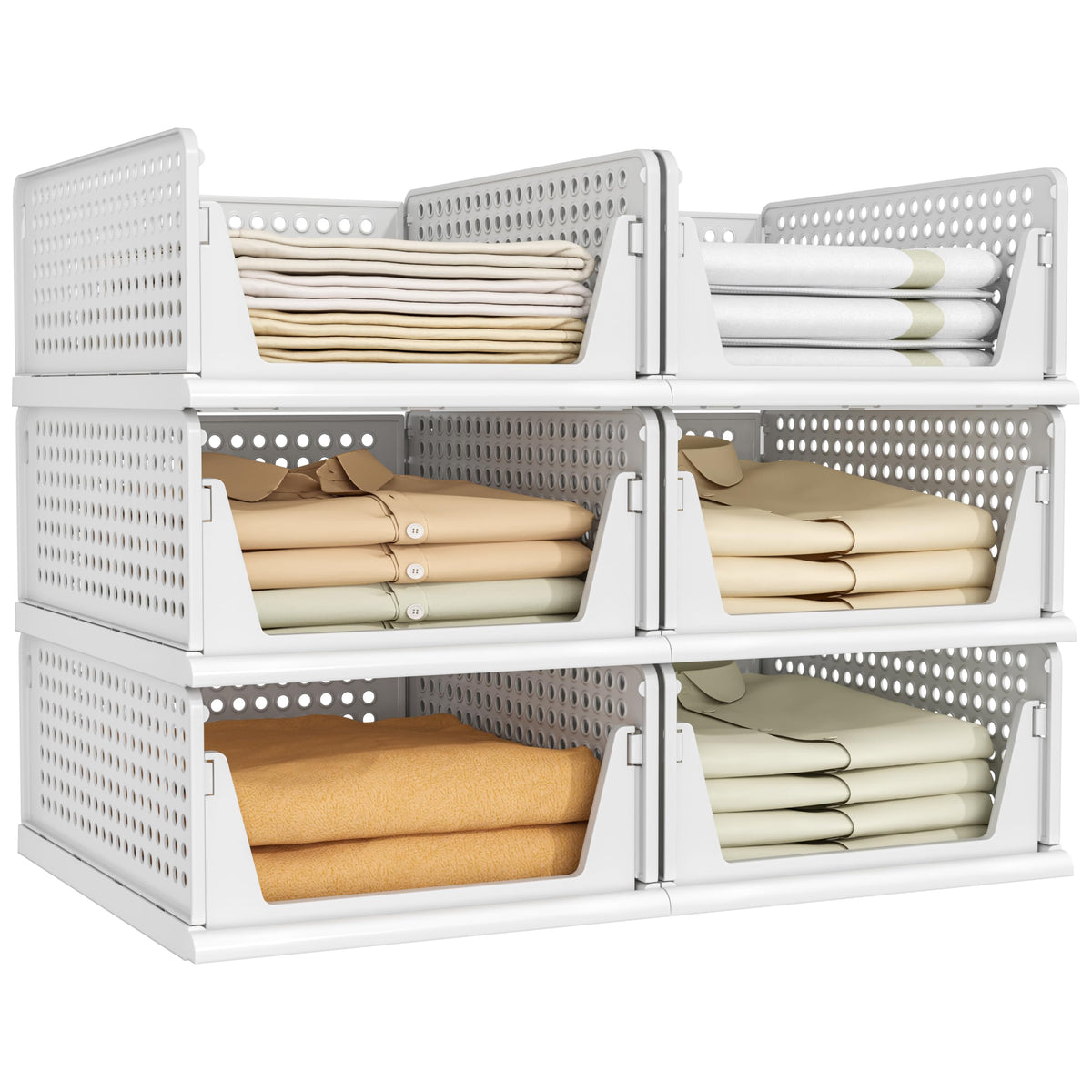 Pinkpum 6 Pack Closet Organizer Storage Bins Stackable Plastic Drawer Shelf