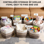 4 Pack Storage Baskets for Organizing, 12''Lx9''Wx8''H Woven Baskets for Storage Toys, Towels, Books, and Clothes, Cotton Rope Basket for Shelves with Handle