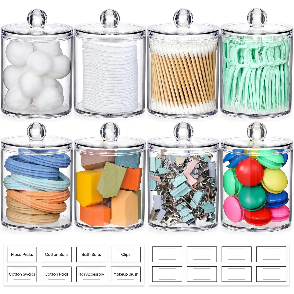 4 Pack Acrylic Qtip Holder Dispenser for Cotton Swabs, Balls, Floss Picks