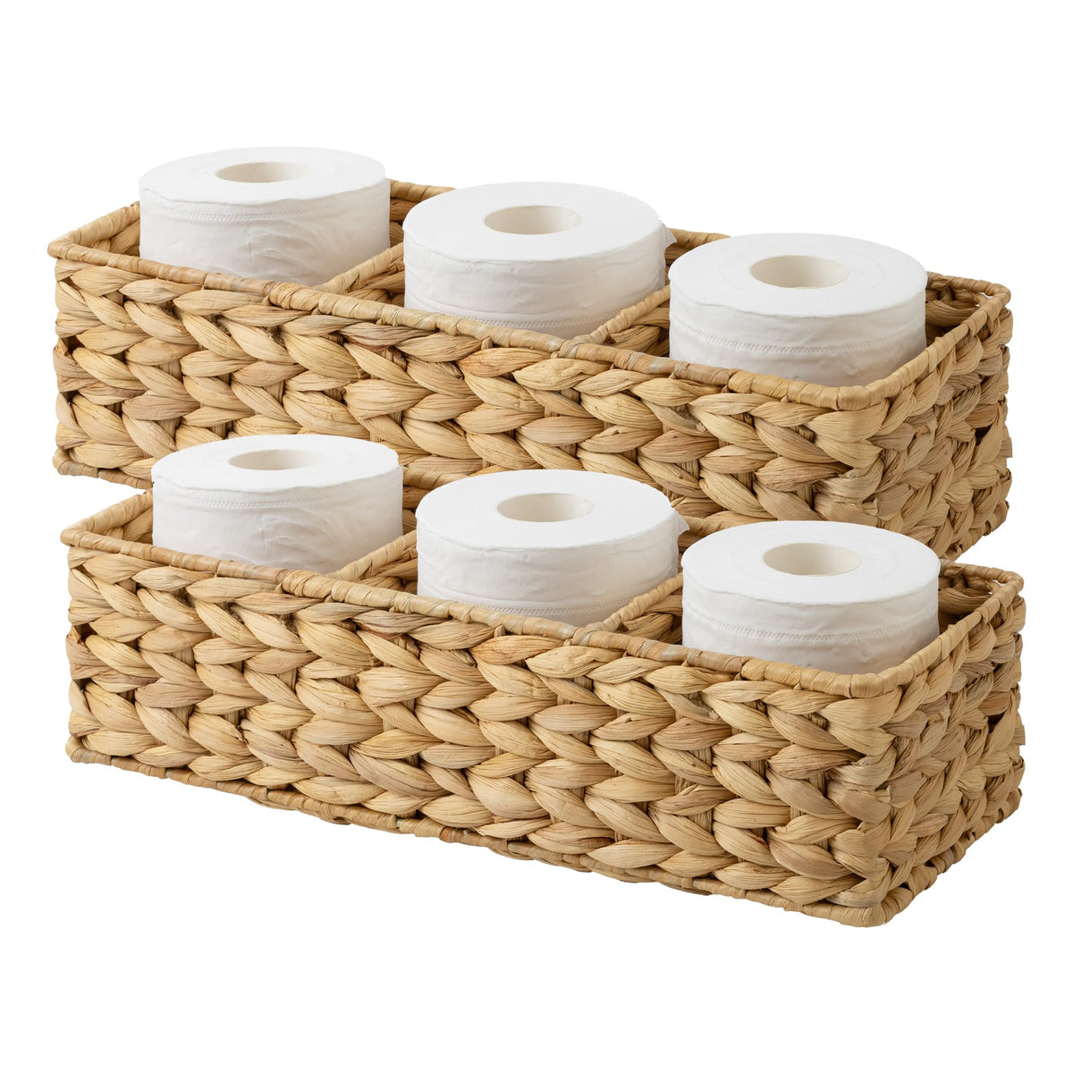 StorageWorks Toilet Paper Basket, 3-Section Water Hyacinth Storage Baskets