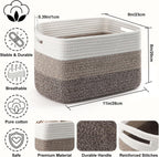 4 Pack Storage Baskets for Organizing, 12''Lx9''Wx8''H Woven Baskets for Storage Toys, Towels, Books, and Clothes, Cotton Rope Basket for Shelves with Handle
