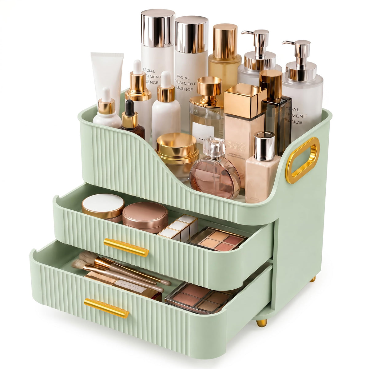 Booklov Large Makeup Organizer for Vanity, Bathroom Countertop, White